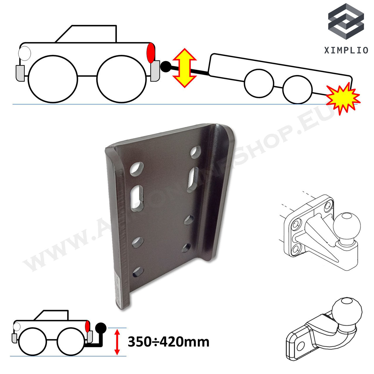 AHK adapter plate - height adjustment for AHK bracket (2 screws - for 2 hole 90mm ball) 