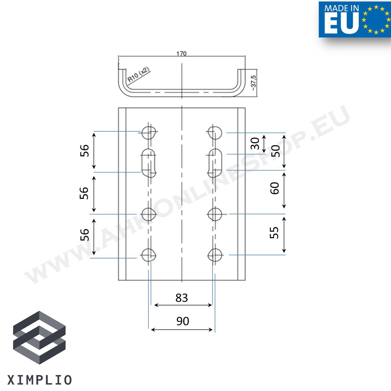 AHK adapter plate - height adjustment for AHK bracket (2 screws - for 2 hole 90mm ball) 